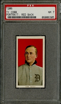 1909-11 T206 White Border Ty Cobb, Portrait, Red Background – PSA NM 7